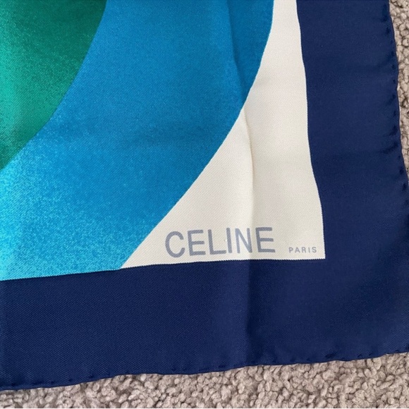 Celine Navy, Teal & Gold Silk Square Scarf - Picture 2 of 5